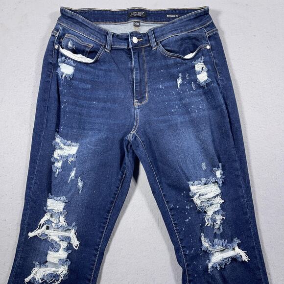 Judy Blue Jeans Womens 14W Blue Boyfriend Fit Distressed Ripped‎ Denim Stretch - Picture 2 of 11